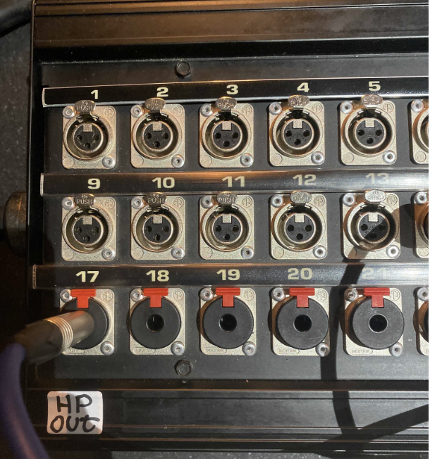 Headphones plugged into port 17 HP OUT