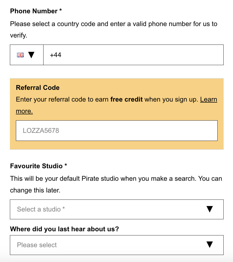 Entering a referral code during sign up